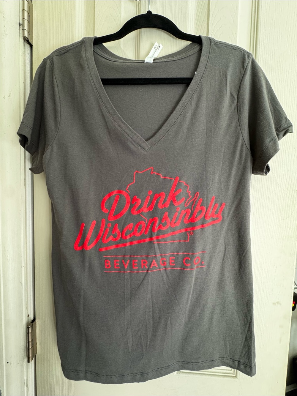Drink Wisconsibly Gray V-Neck Tee XL